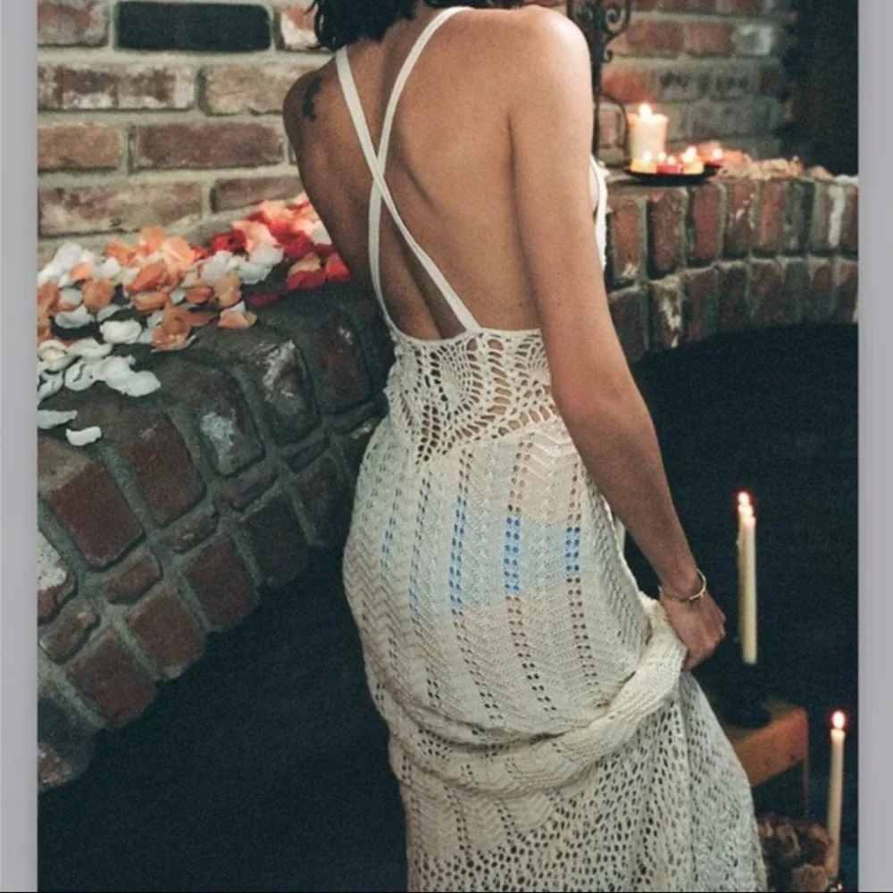 Ecote Cotton Sheer Crochet Maxi Dress